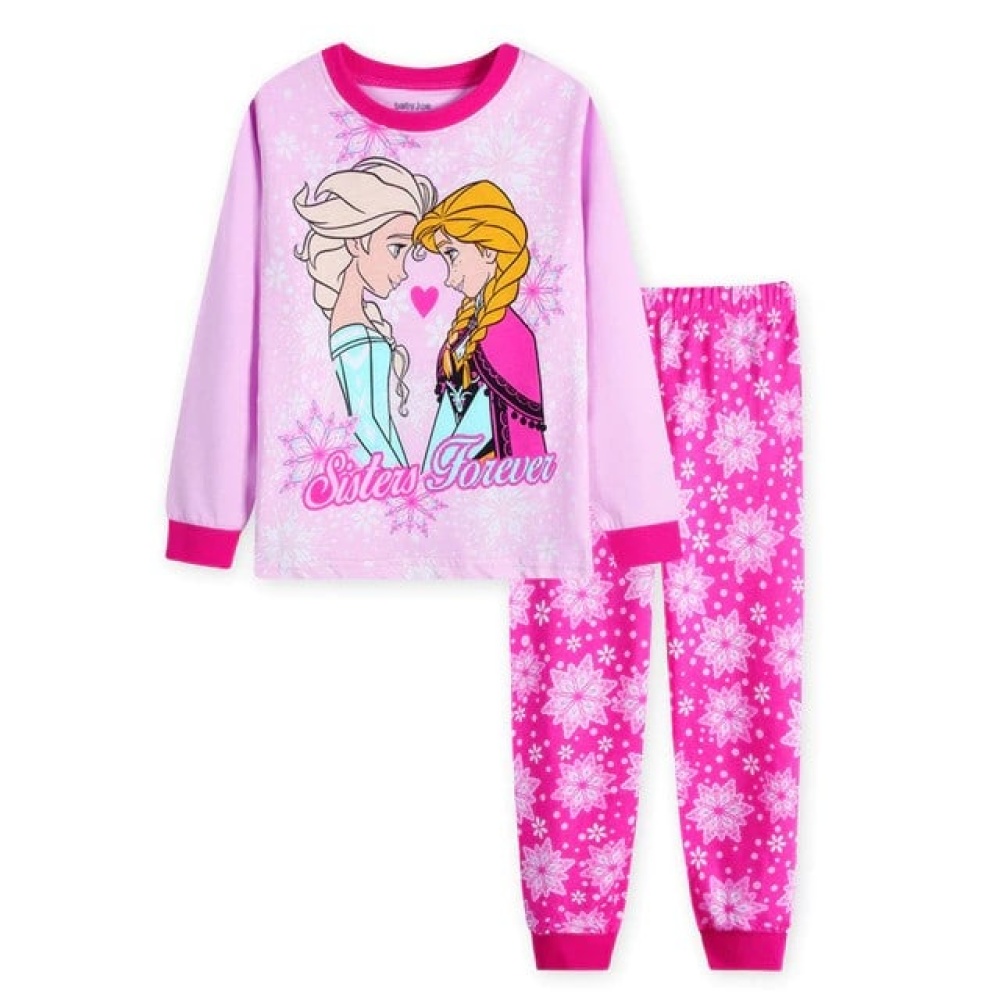 Rosa Elsa och Anna långärmad pyjamas med byxor med rosa blomma