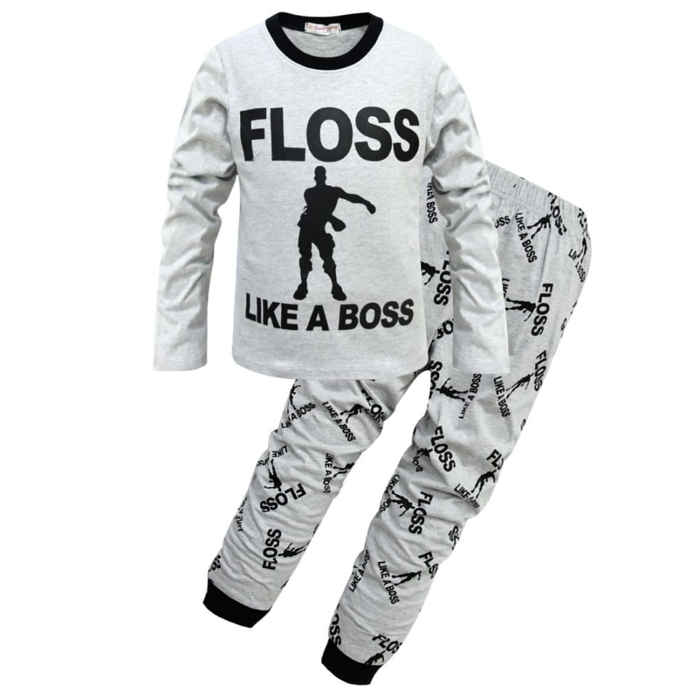 Vit pyjamas med texten "Floss like a boss" grå mycket hög kvalitet