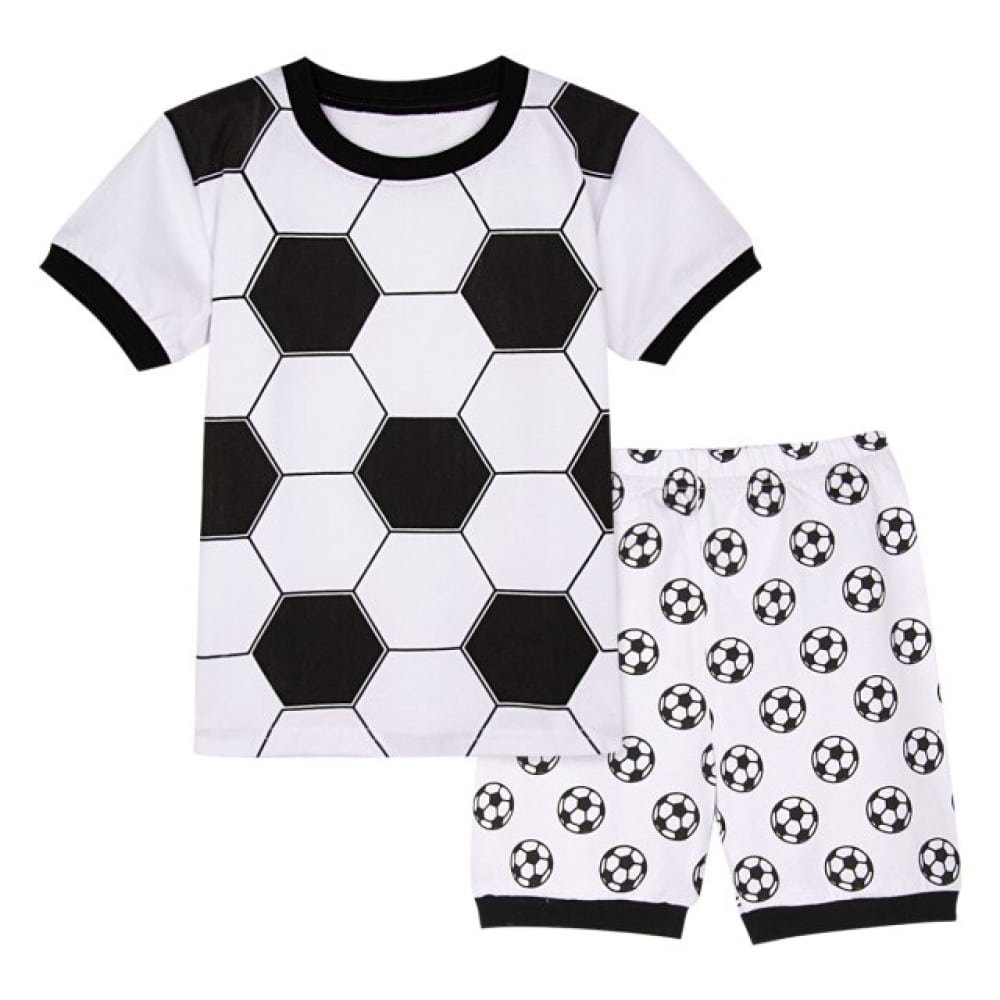 Pyjamas polotröja och shorts med vitt och svart fotbollsmönster i mode