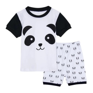 Svart och vit pandapyjamas med polotröja och shorts