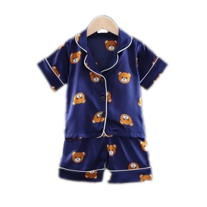 Pyjamas i blå bomullsbjörn för barn på ett bälte
