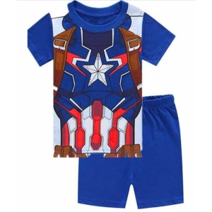 Captain America blå sommarpyjamas i bomull för pojkar, mycket hög kvalitet och modernt mode