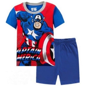 Captain America tvådelad pyjamas i bomull med blå shorts i mycket hög kvalitet