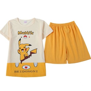 Gul och vit sommarpyjamas med Pikachu-tryck för pojkar av mycket hög kvalitet