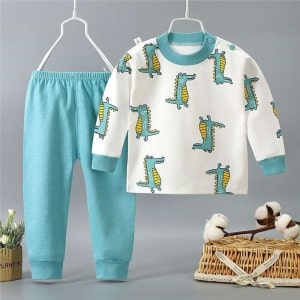 Pyjamas i bomull av hög kvalitet med krokodilmönster för barn på ett bälte