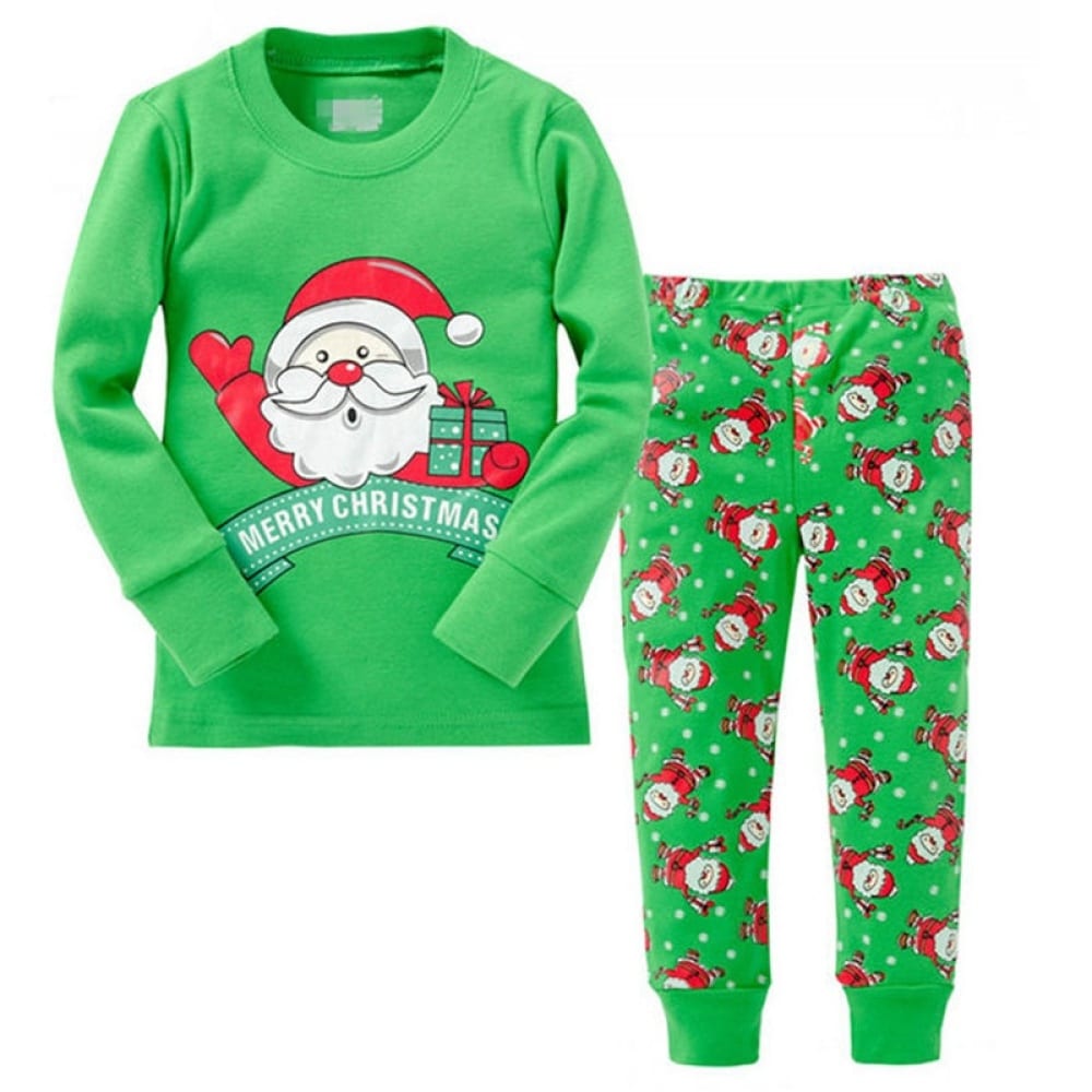 Grön pyjamas med jultomten för moderiktiga barn