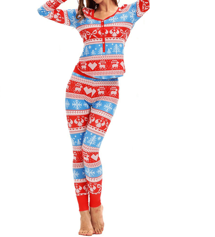 Pyjamaset med överdel och byxor för kvinnor, röd jul • Alla-Pyjamas
