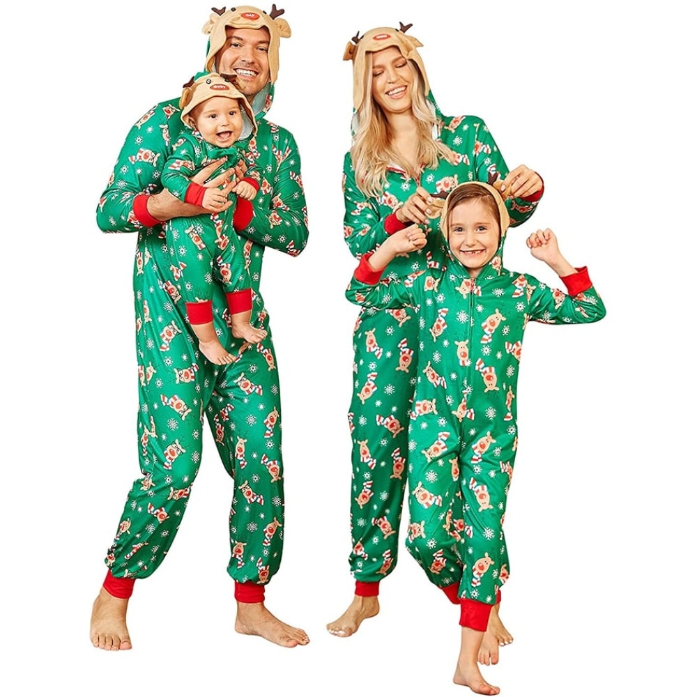 Komplett grön pyjamasdräkt för hela familjen, mycket modern, bra kvalitet