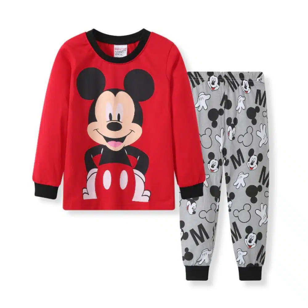 Pyjamas i bomull med röd och grå Mickey